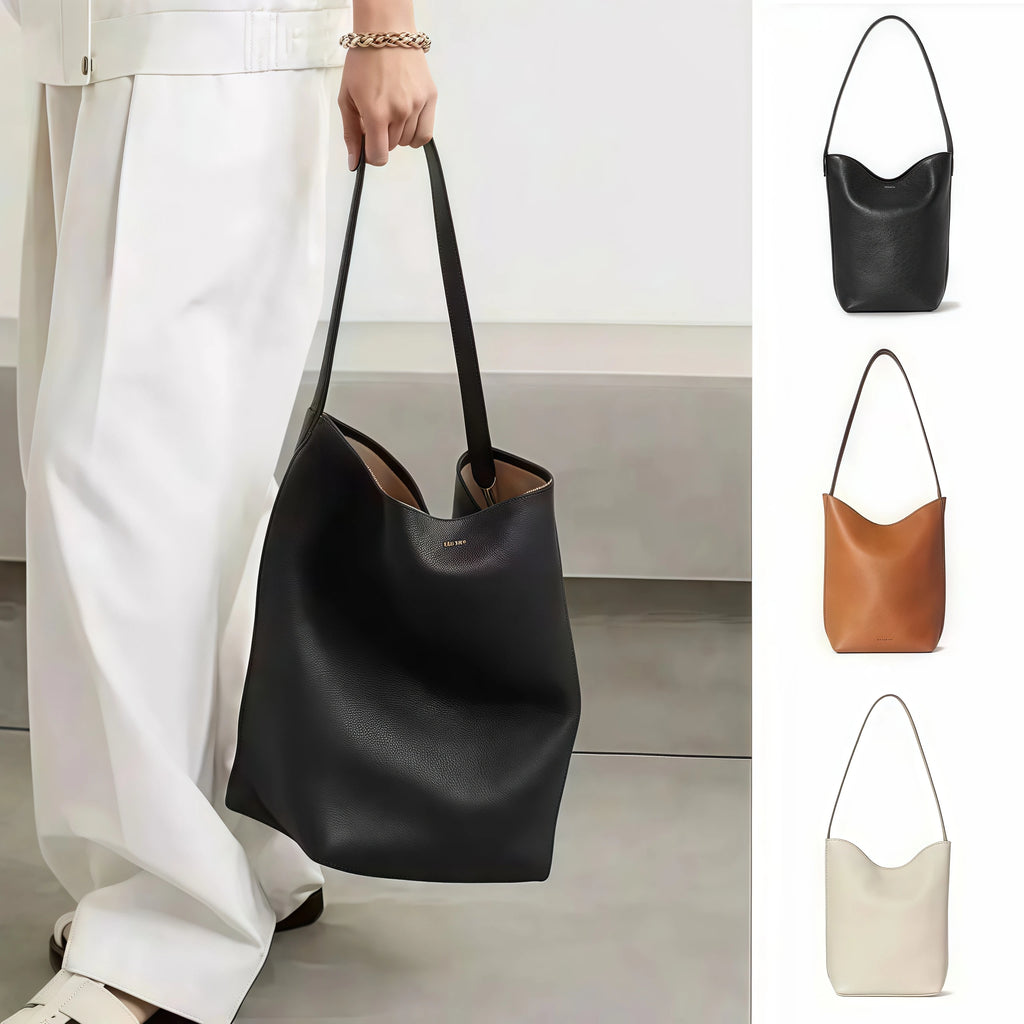 Bolsa Feminina Bucket em Couro – Bolsa Tote Estruturada Macia com Alça de Mão e Ombro, Estilo Minimalista de Luxo (Caramelo)
