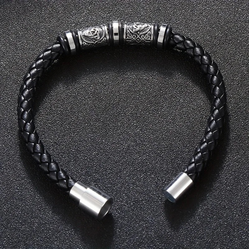 Pulseira Masculina de Couro Elegante – Design Trançado Multicamadas com Ajuste Regulável (21 cm)