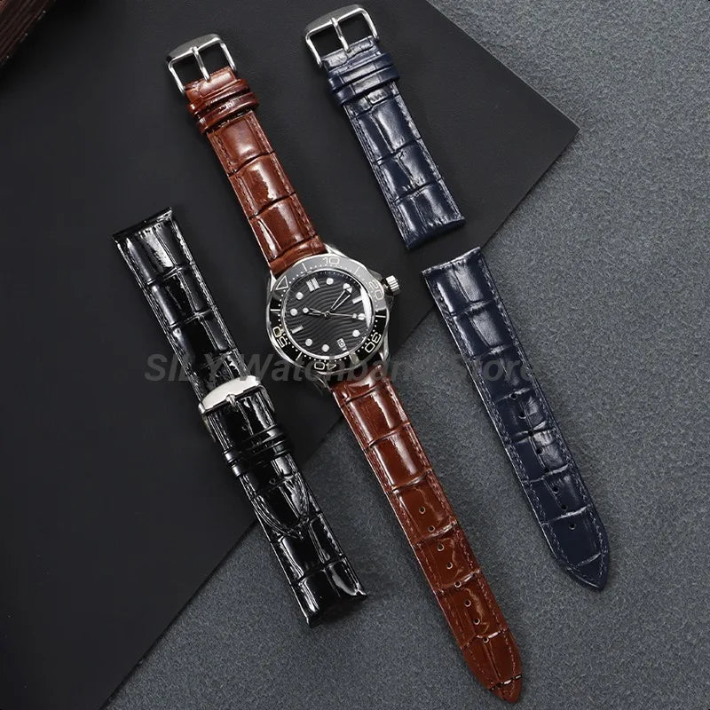 Pulseira para Relógio em Couro Bovino – Design Clássico, Vários Tamanhos (12mm–22mm)