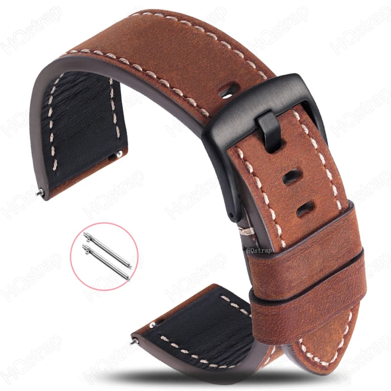Pulseira para Relógio em Couro Impermeável com Liberação Rápida – 20mm e 22mm Pulseira Universal para Homens e Mulheres