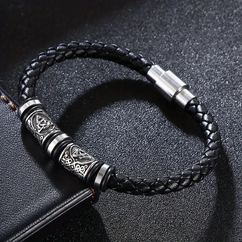 Pulseira Masculina de Couro Elegante – Design Trançado Multicamadas com Ajuste Regulável (21 cm)