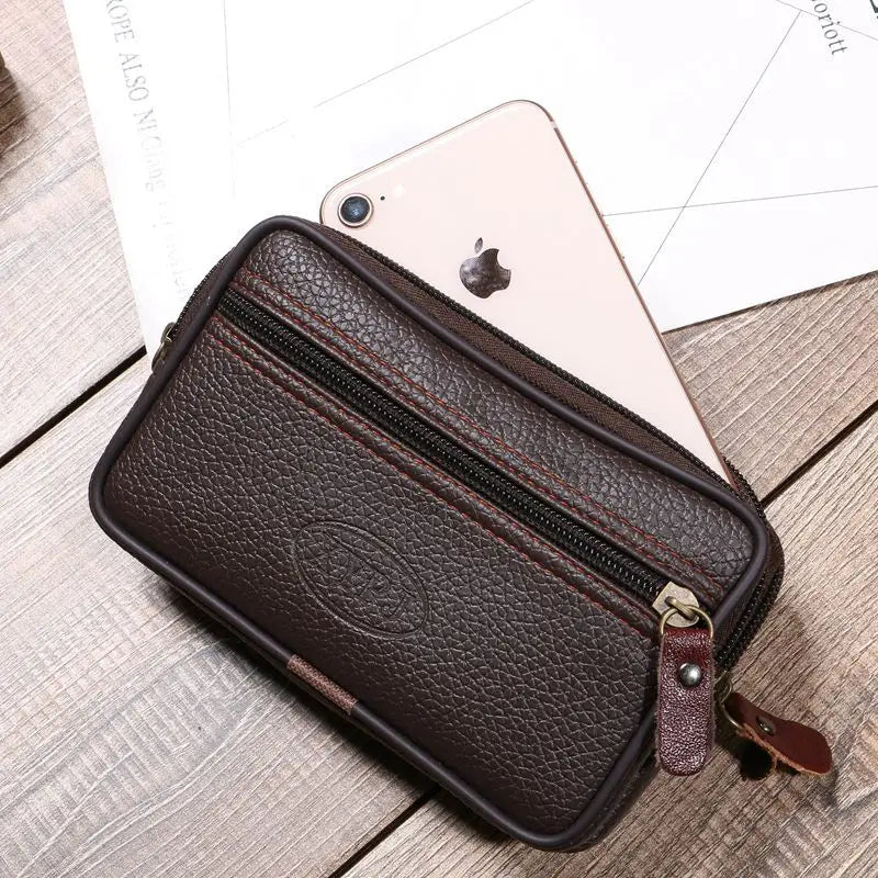 Pochete Masculina em Couro – Bolsa de Cintura Funcional para Viagem e Uso Diário