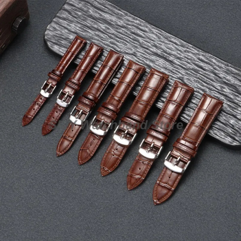 Pulseira para Relógio em Couro Bovino – Design Clássico, Vários Tamanhos (12mm–22mm)