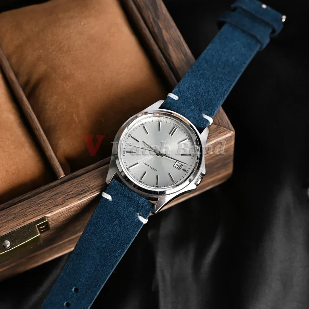 Pulseira para Relógio em Camurça Macia com Liberação Rápida – 16mm, 18mm, 20mm e 22mm Pulseira em Couro de Bezerro Marrom para Homens e Mulheres