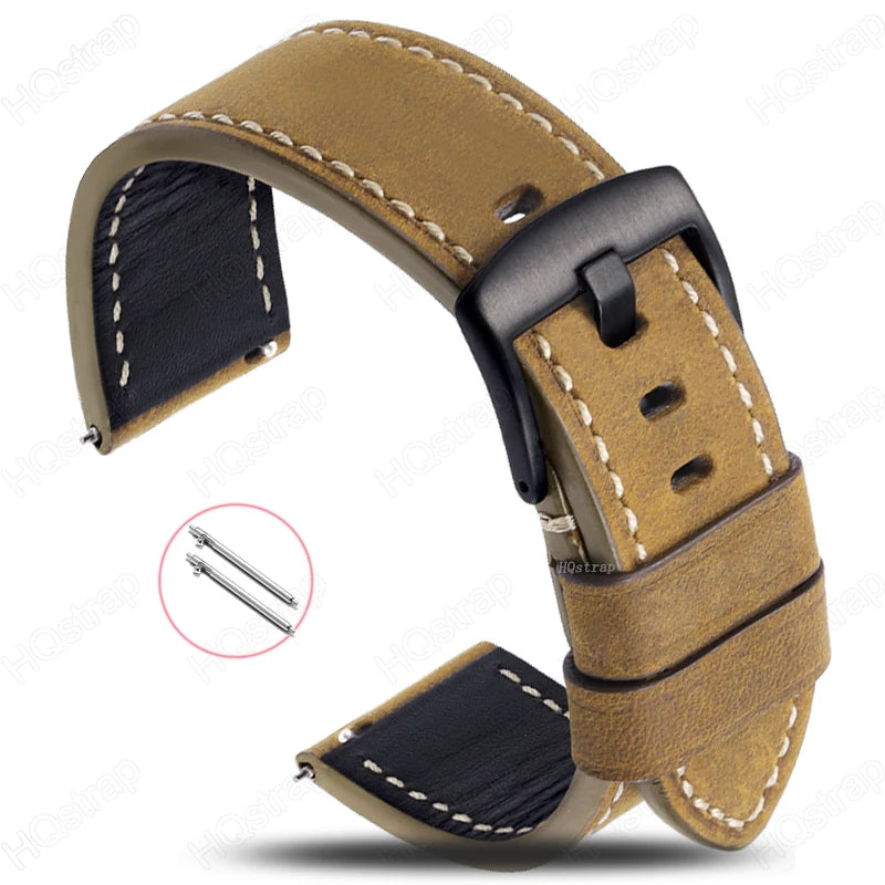 Pulseira para Relógio em Couro Impermeável com Liberação Rápida – 20mm e 22mm Pulseira Universal para Homens e Mulheres