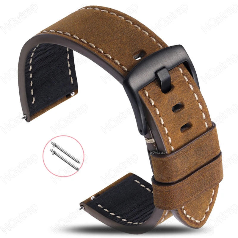 Pulseira para Relógio em Couro Impermeável com Liberação Rápida – 20mm e 22mm Pulseira Universal para Homens e Mulheres
