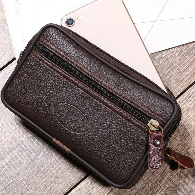 Pochete Masculina em Couro – Bolsa de Cintura Funcional para Viagem e Uso Diário