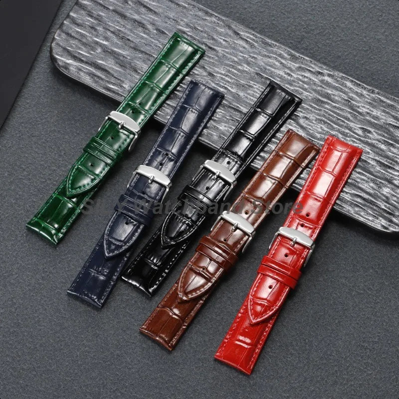 Pulseira para Relógio em Couro Bovino – Design Clássico, Vários Tamanhos (12mm–22mm)