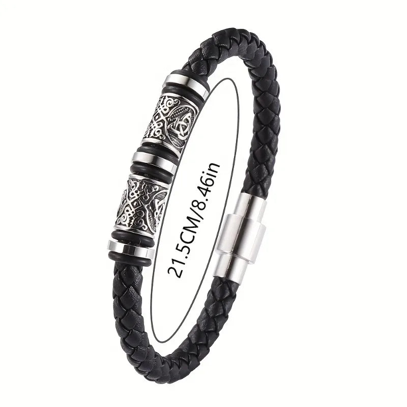 Pulseira Masculina de Couro Elegante – Design Trançado Multicamadas com Ajuste Regulável (21 cm)