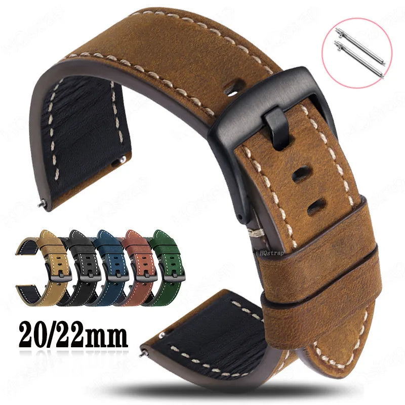 Pulseira para Relógio em Couro Impermeável com Liberação Rápida – 20mm e 22mm Pulseira Universal para Homens e Mulheres