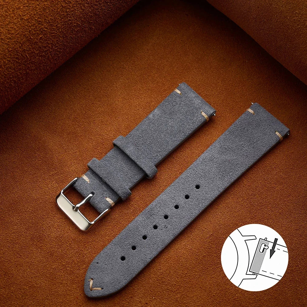 Pulseira para Relógio em Camurça Macia com Liberação Rápida – 16mm, 18mm, 20mm e 22mm Pulseira em Couro de Bezerro Marrom para Homens e Mulheres