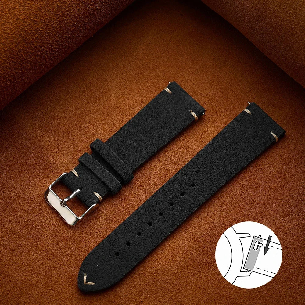 Pulseira para Relógio em Camurça Macia com Liberação Rápida – 16mm, 18mm, 20mm e 22mm Pulseira em Couro de Bezerro Marrom para Homens e Mulheres